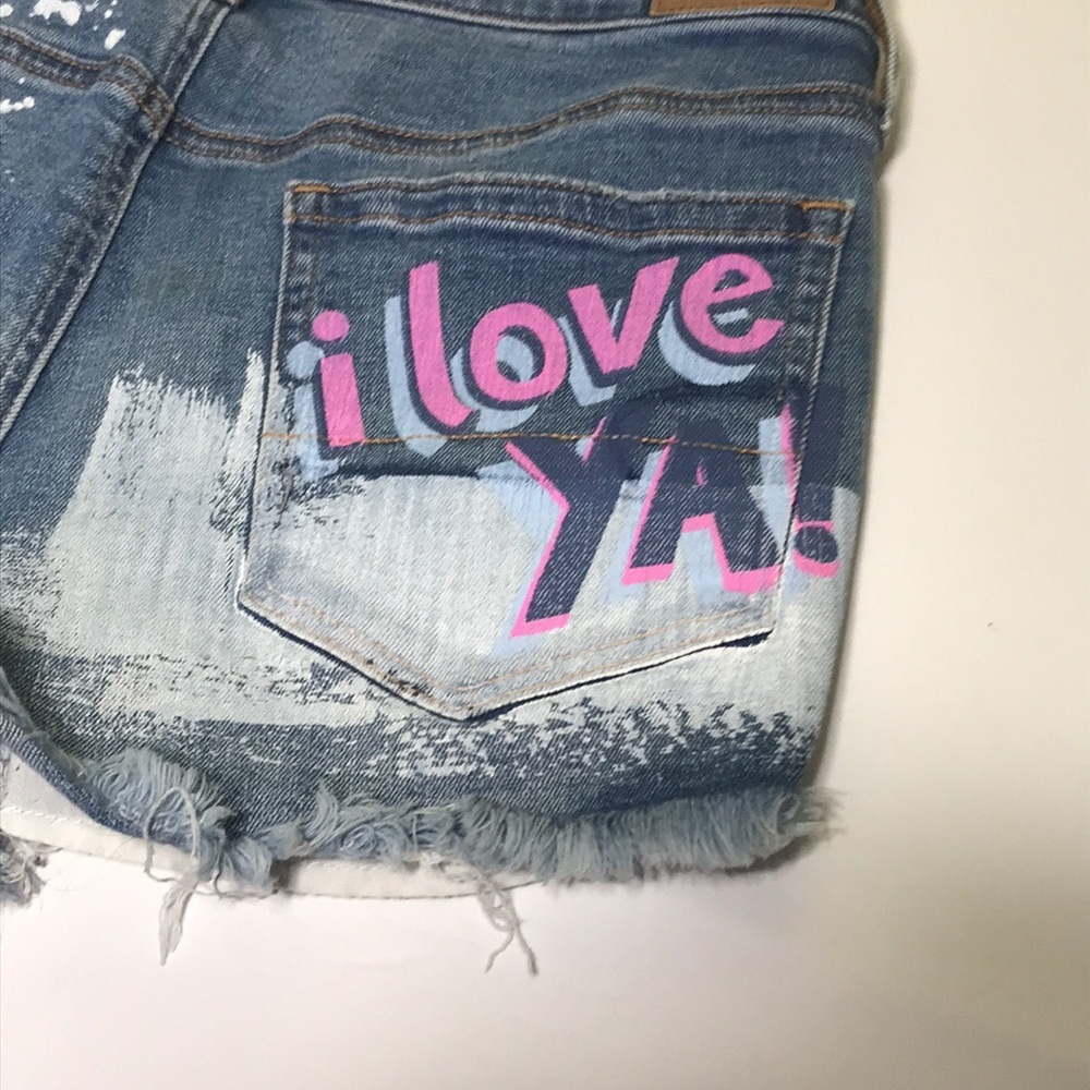 American Eagle Stretch Vintage High Rise Festival Distressed  Denim Shorts  8 - Picture 10 of 10